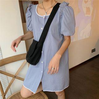 Puff Sleeve Plain Shirt Dress