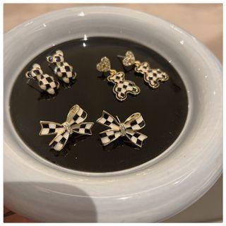 Bow / Bear Checker Alloy Earring (various Designs)