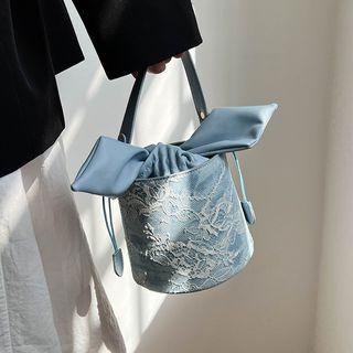 Drawstring Lace Bucket Bag Blue - One Size