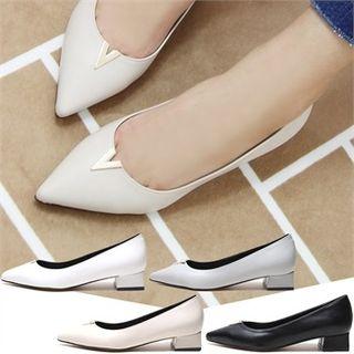 Metal-accent Pointy Block-heel Pumps