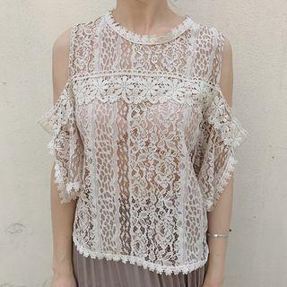 Cold Shoulder Lace Elbow-sleeve Top