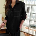 Contrast-stitch Flap-pocket Shirt Black - One Size