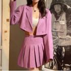 Pleated Mini Skirt / Double Breasted Cropped Blazer / Set
