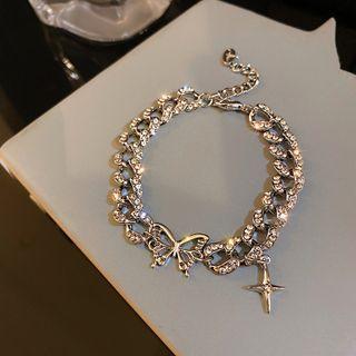 Butterfly Cross Rhinestone Alloy Chunky Choker My30848 - Silver - One Size
