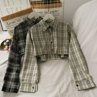 Dip-back Plaid Crop Shirt