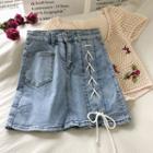Lace Up Denim A-line Skirt