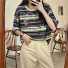 Short-sleeve Embroidered Stripped T-shirt