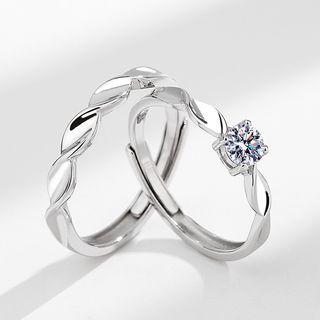 Rhinestone / Twisted Couple Matching Sterling Silver Open Ring