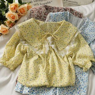 Tie-neckline Floral Loose Top