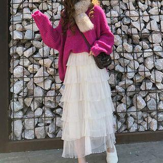 Plain Sweater / Tiered Maxi Skirt / Set