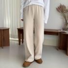 Band-waist Ribbed Wide-leg Pants Charcoal Gray - One Size