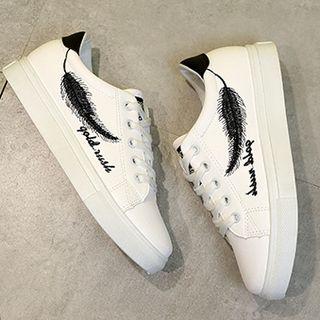 Feather Embroidered Canvas Sneakers