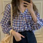 Plaid 3/4-sleeve Top As Shown In Figure - One Size