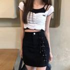 Cap-sleeve Top / Spaghetti Strap Top / Mini Skirt