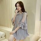Frilled 3/4-sleeve Chiffon Tunic