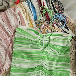 Striped Ruched Halter Top In 6 Colors