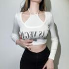 Long-sleeve Halter Lettering Crop Top