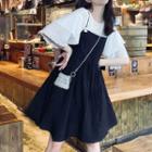 Set: Elbow-sleeve Top + Mini Pinafore Dress