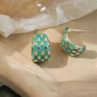 Checkered Drop Earring 1 Pair - Green & Silver - One Size