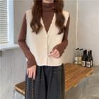 Long-sleeve Plain Knit Top / Button-up Sweater Vest