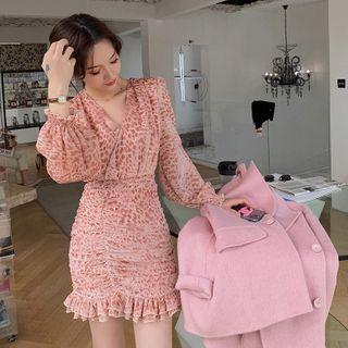 Puff-sleeve Leopard Print Sheath Dress