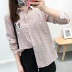 Rabbit Embroidered Striped Long-sleeve Shirt