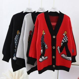 Plain V-neck Pattern Cardigan