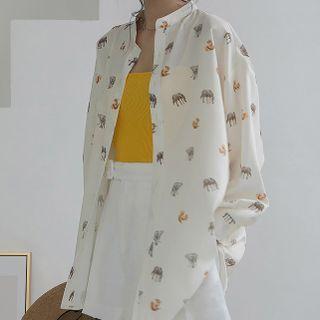 Animal Print Collarless Shirt