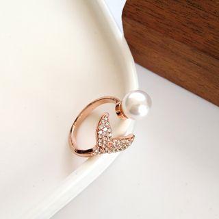 Fish Tail Faux Pearl Open Ring 1 Pc - Open Ring - One Size