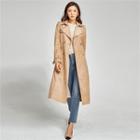 Double-breasted Faux-suede Trench Coat