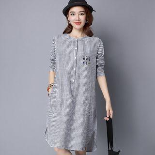 Long-sleeve Pinstriped Shirt Dress