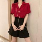 Short-sleeve Open-collar Shirt / High-waist Wide Leg Shorts