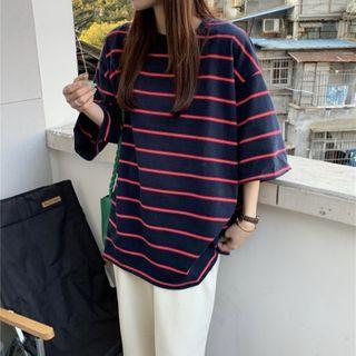 Round Neck Striped Oversize Top
