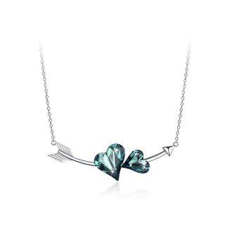 925 Sterling Silver Fashion Elegant Romantic Cupids Arrow And Heart Shape Necklace With Green Austrian Element Crystal Silver - One Size