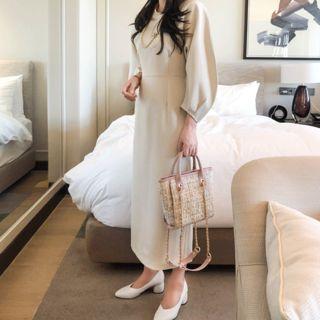 Puff-sleeve Midi Dress In 2 Designs