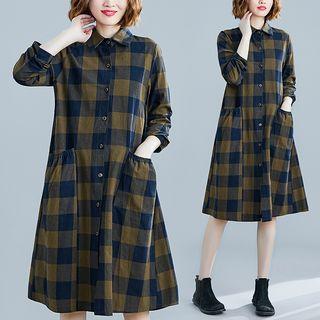 Plaid Long-sleeve Medium Maxi Dress