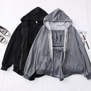 Set: Elastic Tube Top + Drawcord Shorts + Hooded Jacket