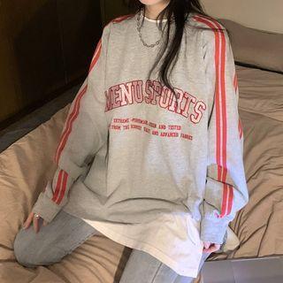 Lettering Striped Sweatshirt Gray - One Size