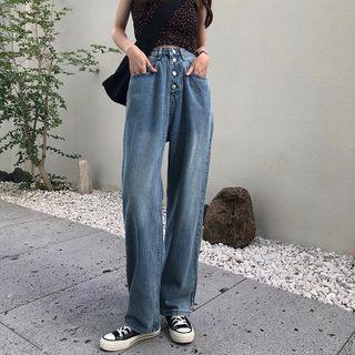 High-waist Straight Jeans With Single-breasted