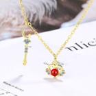 Rhinestone Heart Pendant Necklace 1 Pc - Gold & Red - One Size
