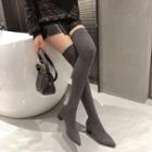 Chunky-heel Knit Over-the-knee Boots