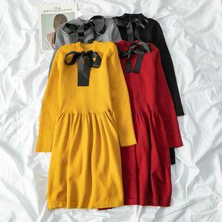 Tie-neck Long Sleeve A-line Dress