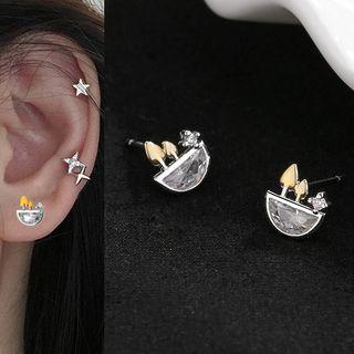 Rhinestone Leaf Earring 1 Pair - Silver - One Size