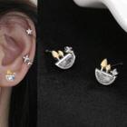 Rhinestone Leaf Earring 1 Pair - Silver - One Size