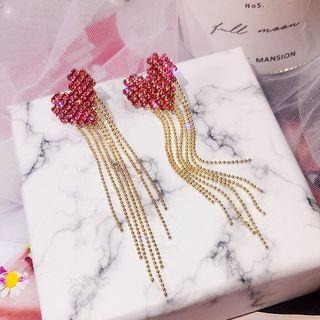 Rhinestone Heart Drop Earring 1 Pair - Silver Stud - Red & Gold - One Size