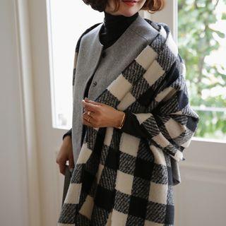 Fringed Checked Knit Scarf Black - One Size