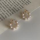 Flower Faux Pearl Alloy Earring 1 Pair - 925 Silver Needle - Gold - One Size