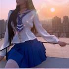Set: Sailor Collar Blouse + Mini Pleated Skirt
