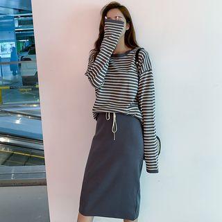 Set: Striped Sweater + Midi Sheath Skirt