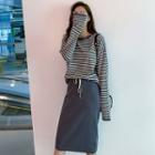 Set: Striped Sweater + Midi Sheath Skirt